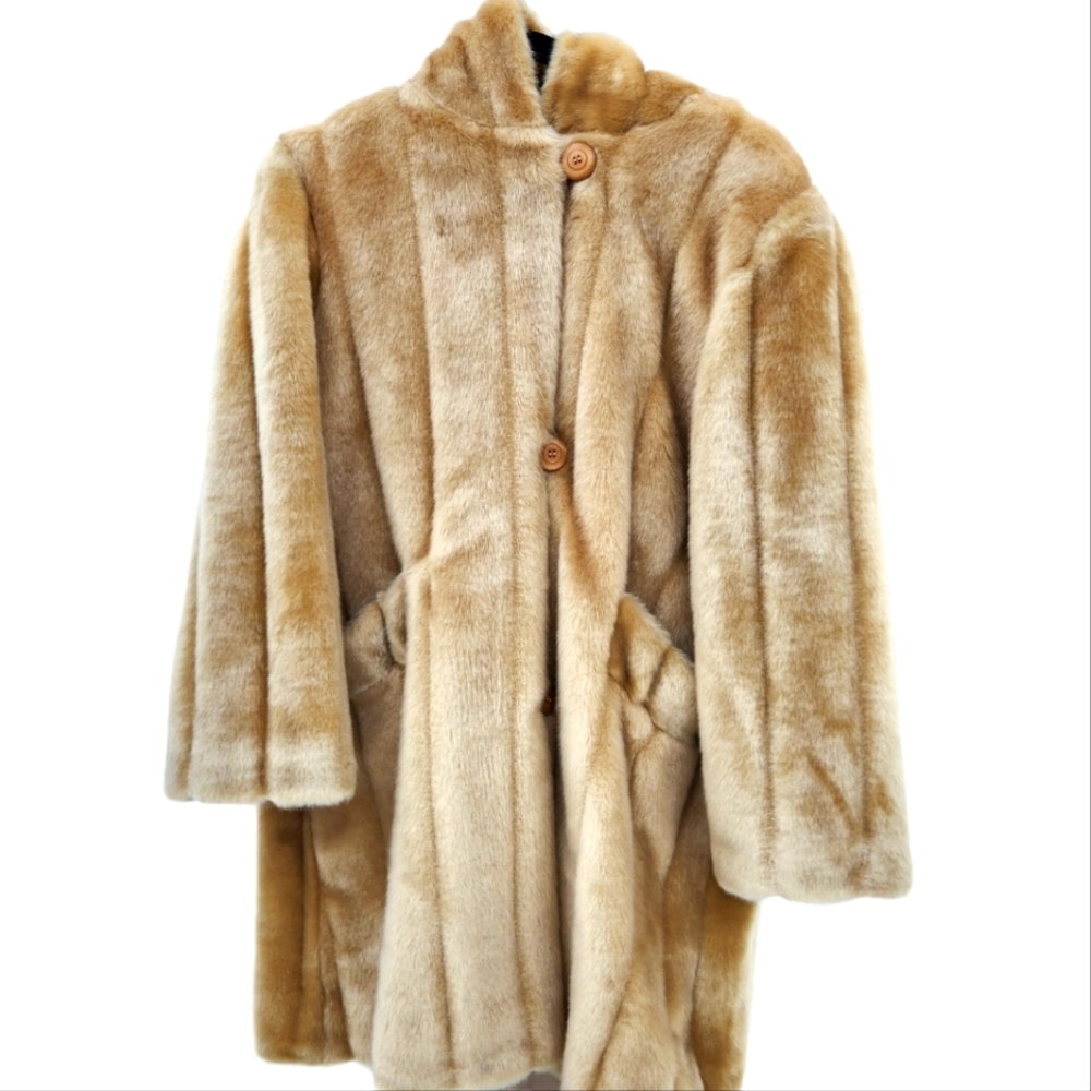 Dennis Basso Faux Blonde Fur Coat with Hood - Small